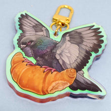 Load image into Gallery viewer, Croissant pigeon holographic acrylic keyring