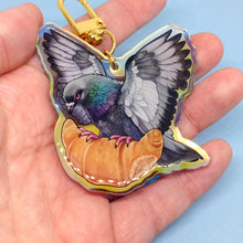 Load image into Gallery viewer, Croissant pigeon holographic acrylic keyring