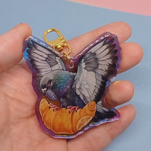 Load and play video in Gallery viewer, Croissant pigeon holographic acrylic keyring