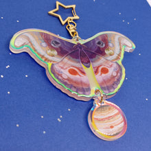 Load image into Gallery viewer, Space holographic Jupiter moth acrylic keyring