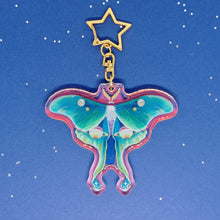 Load image into Gallery viewer, Space holographic luna moth acrylic keyring