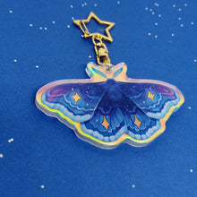 Load image into Gallery viewer, Space holographic star moth acrylic keyring