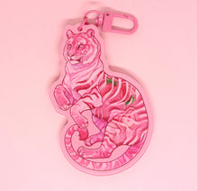 Load image into Gallery viewer, StRAWRberry tiger acrylic shaker keyring