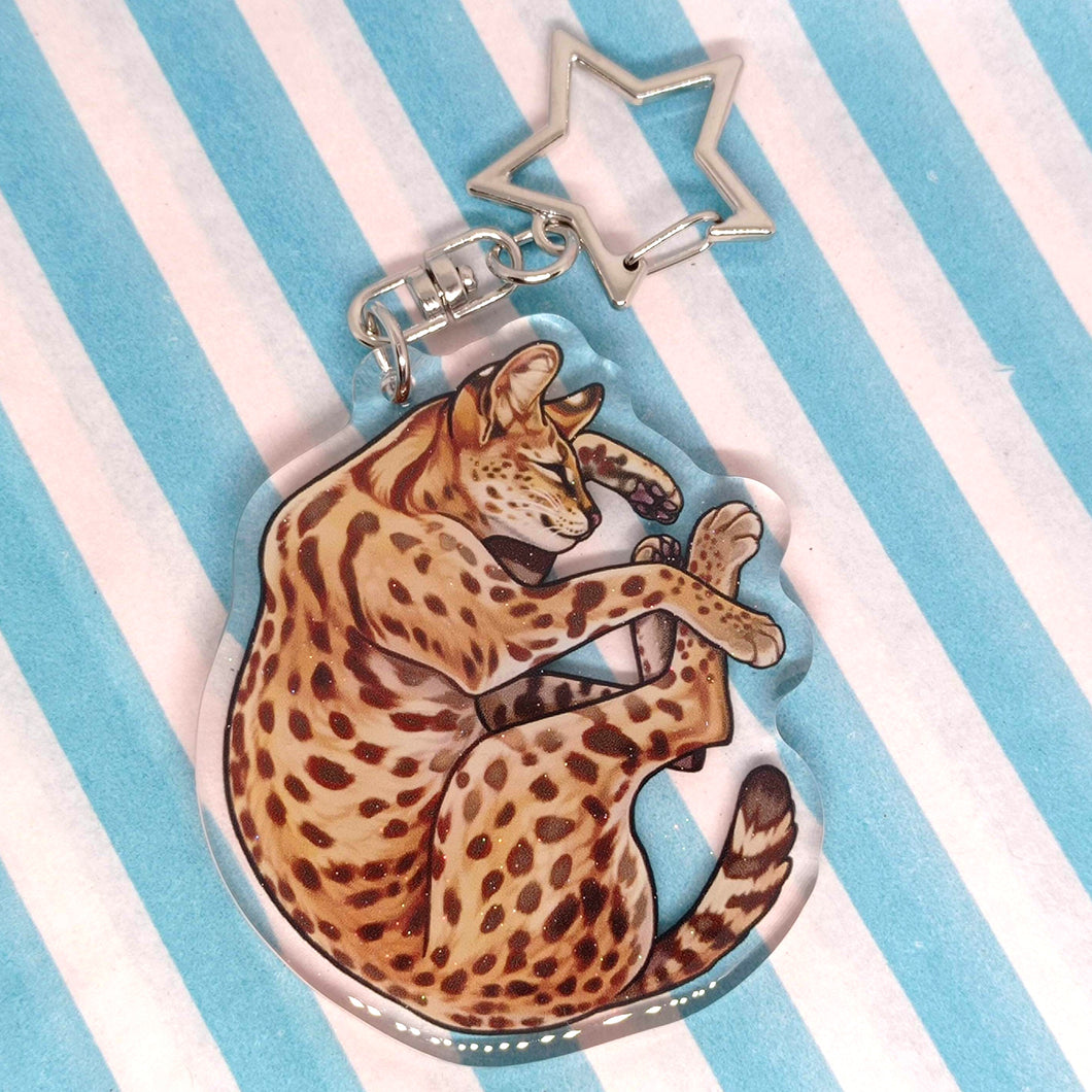 Serval sleepy acrylic keyring