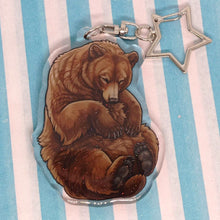 Load image into Gallery viewer, Brown bear sleepy acrylic keyring
