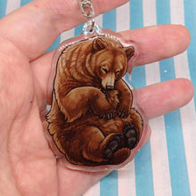 Load image into Gallery viewer, Brown bear sleepy acrylic keyring
