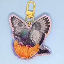 Load image into Gallery viewer, Croissant pigeon holographic acrylic keyring
