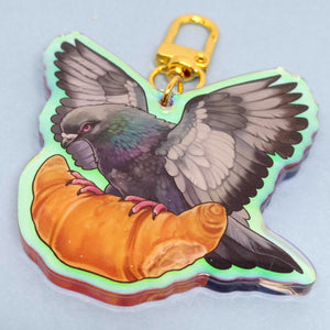 Croissant pigeon holographic acrylic keyring