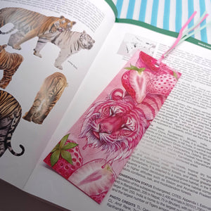 Strawberry tiger ribboned bookmark