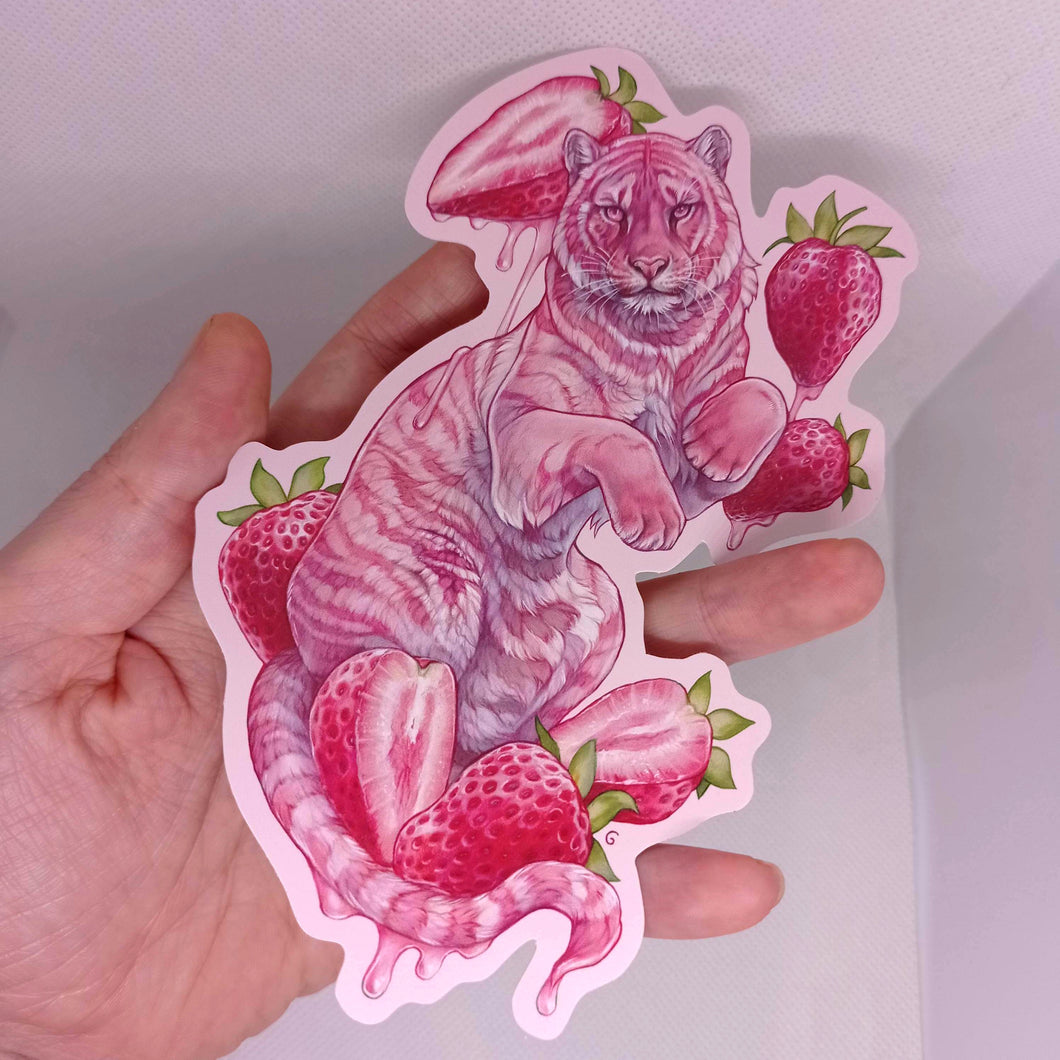 Large vinyl sticker: strawberry tiger