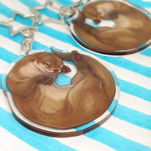Load image into Gallery viewer, River Otter sleepy acrylic keyring
