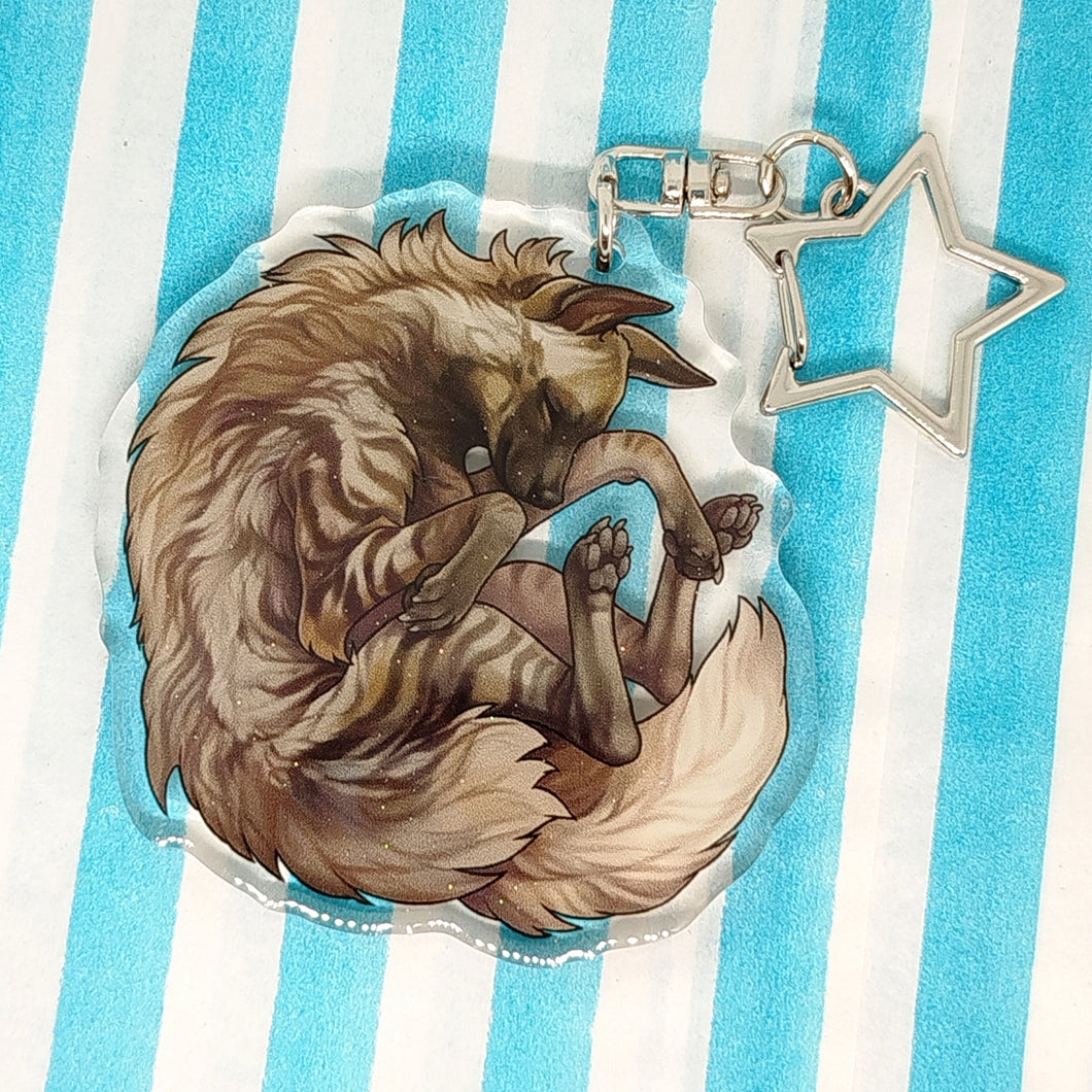 Striped Hyena sleepy acrylic keyring