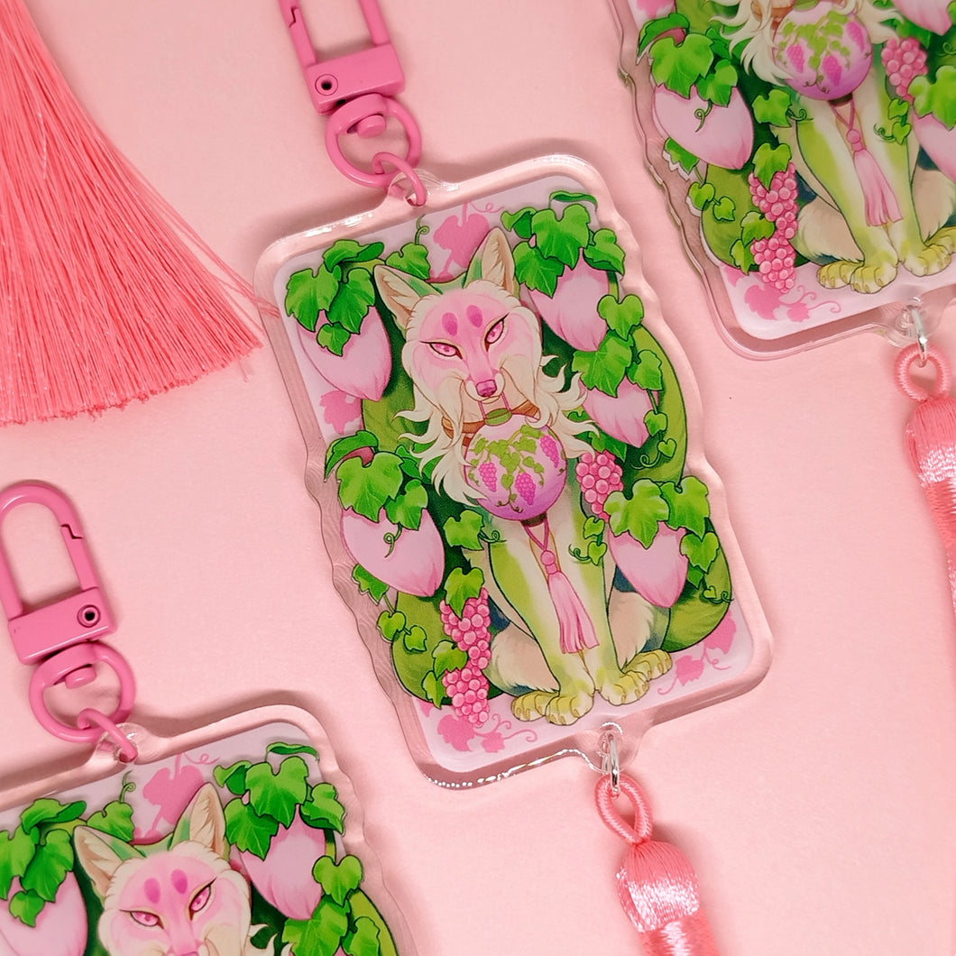 Pink Grape Fox Festival Tasseled Acrylic Charm Clip