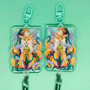 Onagadori Fox Festival Tasseled Acrylic Charm Clip