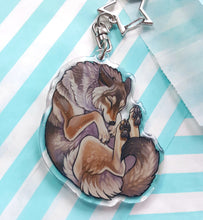 Load image into Gallery viewer, Grey Wolf sleepy acrylic keyring
