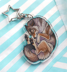 Grey Wolf sleepy acrylic keyring