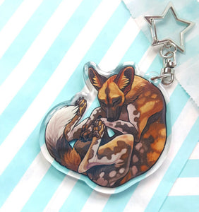 African Painted Dog sleepy acrylic keyring