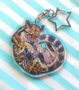 Clouded Leopard sleepy acrylic keyring