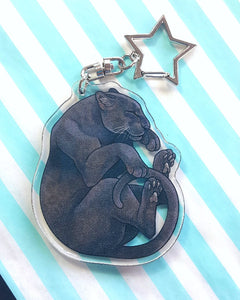 Black Leopard sleepy acrylic keyring