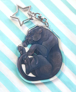 Black Leopard sleepy acrylic keyring