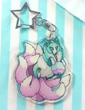 Load image into Gallery viewer, Eight tailed fox: Mochi kitsune glitter acrylic keyring
