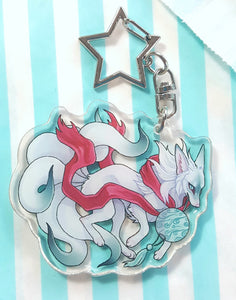 Six tailed fox: Wind kitsune glitter acrylic keyring