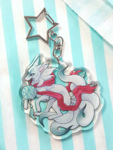 Load image into Gallery viewer, Six tailed fox: Wind kitsune glitter acrylic keyring
