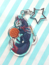 Load image into Gallery viewer, Two tailed fox: Sumi kitsune glitter acrylic keyring
