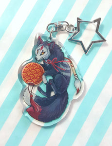 Two tailed fox: Sumi kitsune glitter acrylic keyring