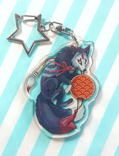 Load image into Gallery viewer, Two tailed fox: Sumi kitsune glitter acrylic keyring
