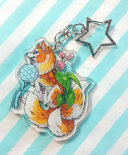 Load image into Gallery viewer, Three tailed fox: Lotus kitsune glitter acrylic keyring
