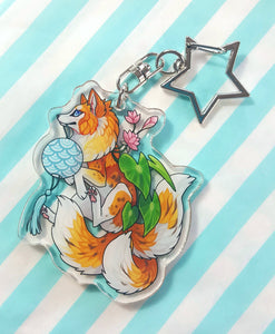 Three tailed fox: Lotus kitsune glitter acrylic keyring