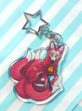 Load image into Gallery viewer, Five tailed fox: Daruma glitter acrylic keyring
