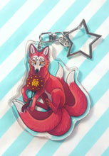 Load image into Gallery viewer, Five tailed fox: Daruma glitter acrylic keyring
