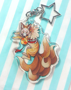 Nine tailed fox : Kabuki kitsune glitter acrylic keyring