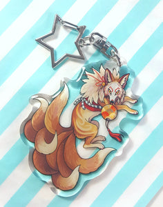 Nine tailed fox : Kabuki kitsune glitter acrylic keyring