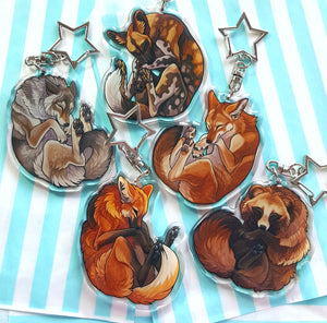 Full set Sleepy wild canine keyrings (5)