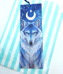 Lunar wolf silver foiled bookmark