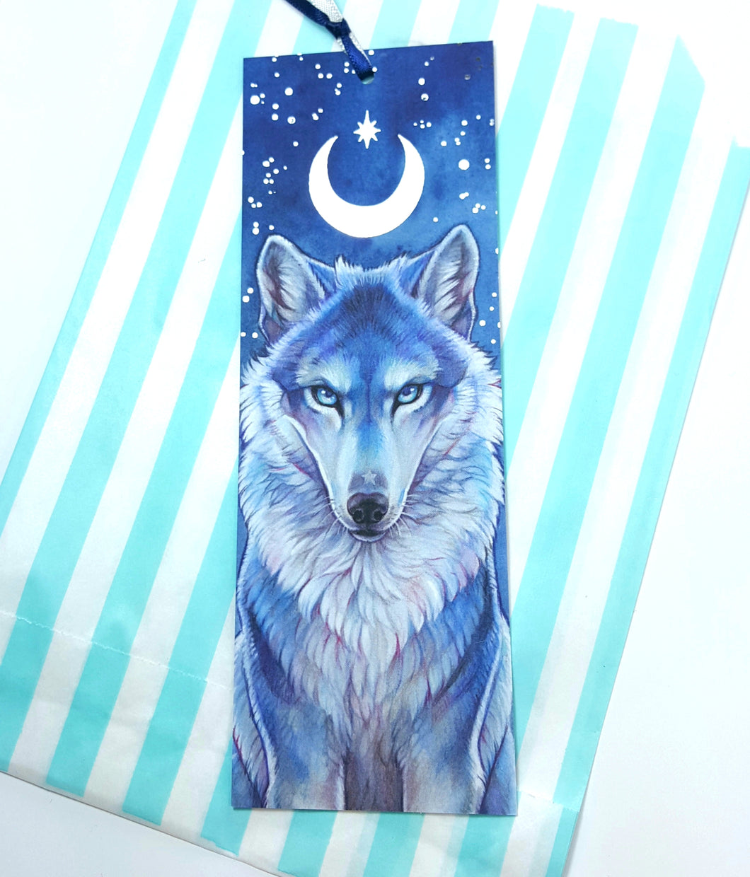 Lunar wolf silver foiled bookmark