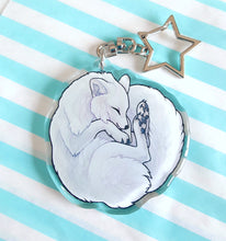 Load image into Gallery viewer, Arctic fox sleepy acrylic keyring
