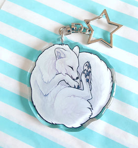 Arctic fox sleepy acrylic keyring