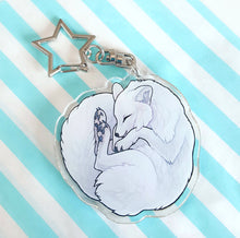 Load image into Gallery viewer, Arctic fox sleepy acrylic keyring
