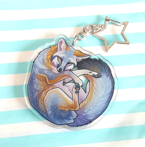 Gray fox sleepy acrylic keyring