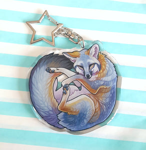 Gray fox sleepy acrylic keyring