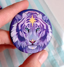 Load image into Gallery viewer, (WHITE) Gold Foiled Galaxy Tiger Large Pin Badge
