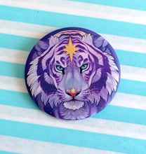 Load image into Gallery viewer, (WHITE) Gold Foiled Galaxy Tiger Large Pin Badge
