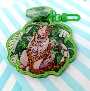 Varigated Monstera & Jaguar, 2 part Large Acrylic Keyring