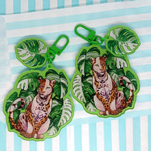 Load image into Gallery viewer, Varigated Monstera &amp; Jaguar, 2 part Large Acrylic Keyring
