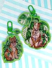 Load image into Gallery viewer, Varigated Monstera &amp; Jaguar, 2 part Large Acrylic Keyring
