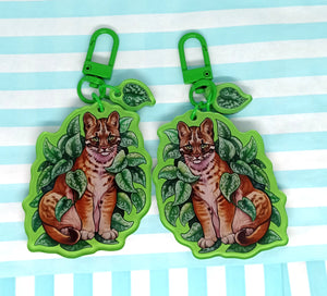 Satin Pothos & Golden Cat, 2 part Acrylic Keyring